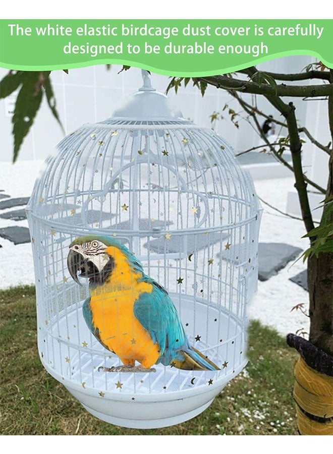 Geustos Adjustable Bird Cage Cover, Large Bird Cage Seed Catcher, Parrots Drawstring Bird Food Small Animals Net, Cover Skirt Guard for Round Square Cages, Bird Cage Large, White Star - Image 4