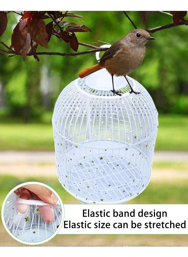 Geustos Adjustable Bird Cage Cover, Large Bird Cage Seed Catcher, Parrots Drawstring Bird Food Small Animals Net, Cover Skirt Guard for Round Square Cages, Bird Cage Large, White Star - Image 5