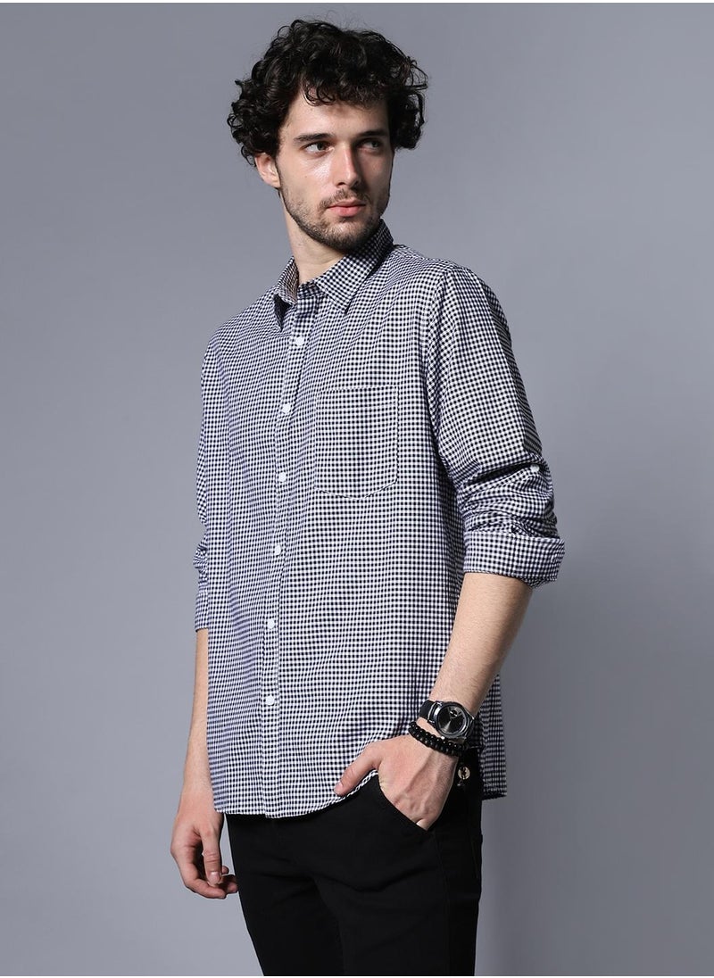 HIGH STAR - Black Regular Fit Cotton Shirt for Men, Micro Check Pattern, Casual Wear - Image 1