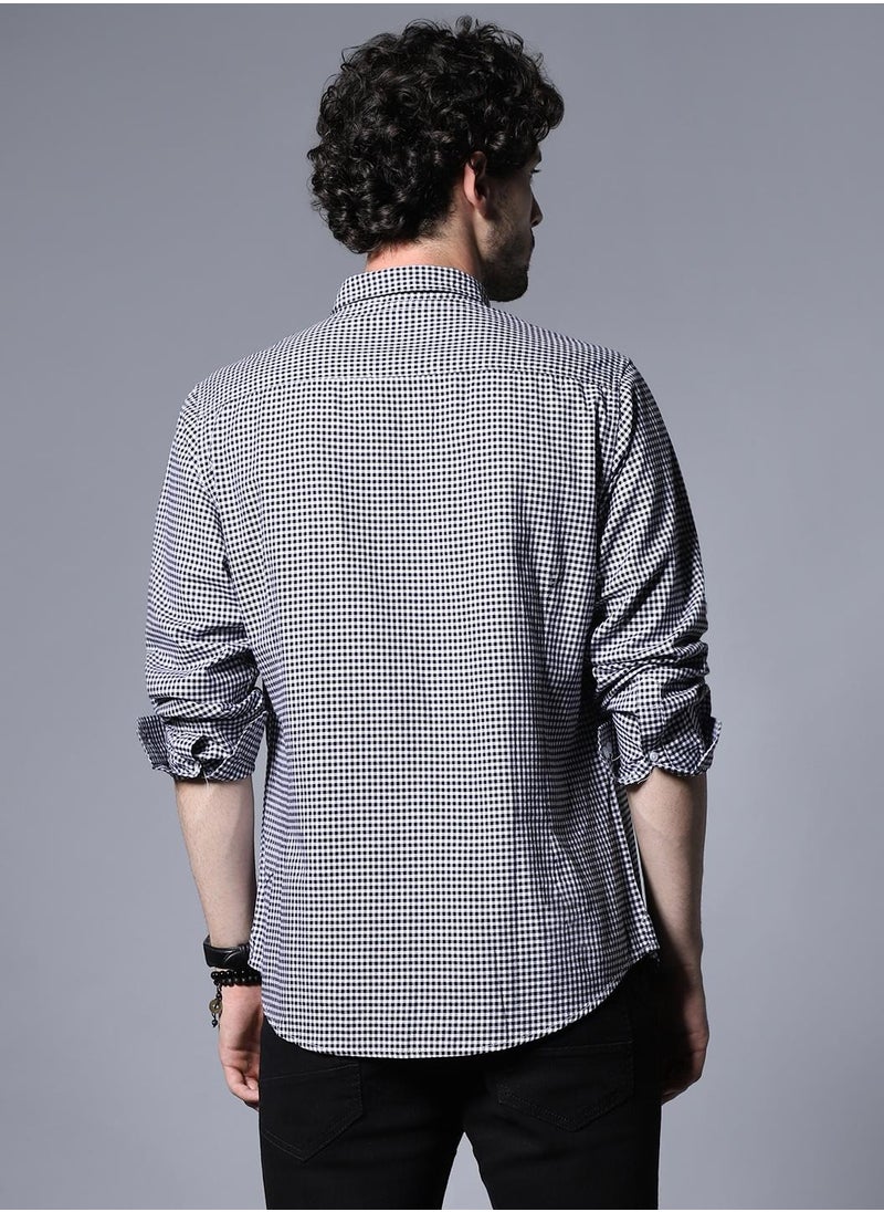HIGH STAR - Black Regular Fit Cotton Shirt for Men, Micro Check Pattern, Casual Wear - Image 1