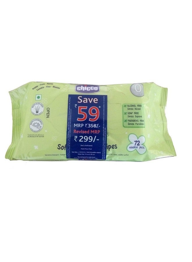 Chicco Soft Cleansing Wipes Pack Of 3, 72 Pieces Each , White 