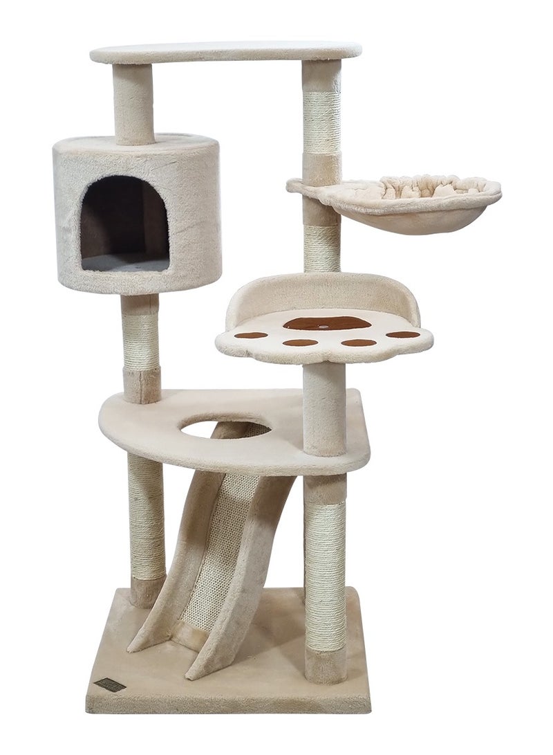 NNC PETS Multi-level cat tree with Top perch, Cozy condo, Soft hammock, and Paw shape perch, Indoor cat playground with Sisal ladder, Sisal scratching posts, and for all size breeds, 111 cm (Beige) - Image 1