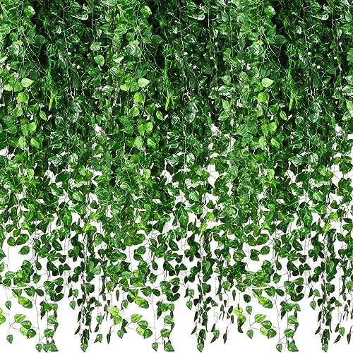 Yuxung 200 Pcs 1444ft Fake Vines Bulk Artificial Ivy Garland Greenery Hanging Vines Plants Green Leaves for Bedroom Wedding Garden Home Wall Jungle Themed Party Decorations - Image 1