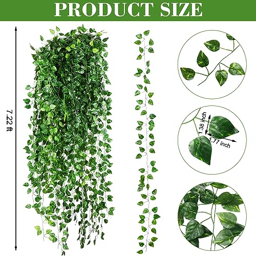 Yuxung 200 Pcs 1444ft Fake Vines Bulk Artificial Ivy Garland Greenery Hanging Vines Plants Green Leaves for Bedroom Wedding Garden Home Wall Jungle Themed Party Decorations - Image 3