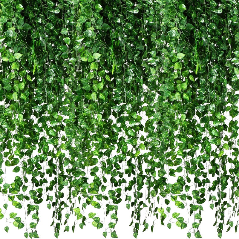 Yuxung 200 Pcs 1444ft Fake Vines Bulk Artificial Ivy Garland Greenery Hanging Vines Plants Green Leaves for Bedroom Wedding Garden Home Wall Jungle Themed Party Decorations - Image 2