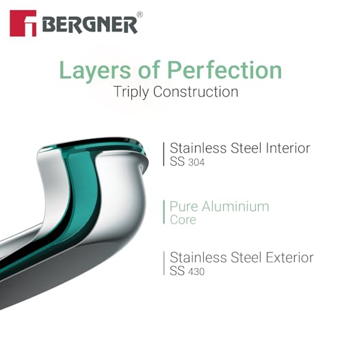 Bergner TriPro Triply Stainless Steel 6 Pcs Set Belly Shape Casserole with Lid - 16cm/1.9L, 18cm/2.3L, 20cm/3L Biryani Handi, Healthy Cooking, Consumes Less Oil, Stay Cool Handles - Induction Bottom - Image 4