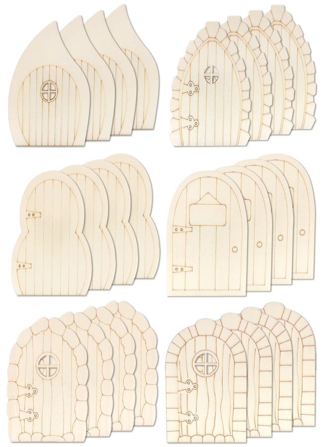 Cinvo 24 Pcs Wooden Fairy Door Craft Elf Door Unfinished Miniature Door Blank Wood Door Mini Fairy House Unpainted Doors for DIY Fairy Garden Home Decor Christmas Holiday Gift Making (6 Styles B) - Image 1