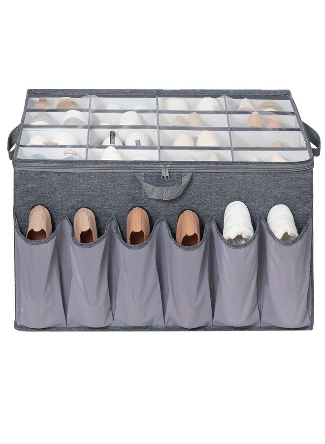 STORAGEIDEAS Extra Large Fabric Shoe Organizer for Closet, Fits up to 28 Pairs, Foldable Shoe Storage Bin Containers with Adjustable Dividers and Clear Cover, Grey, 1 Pack - Image 1