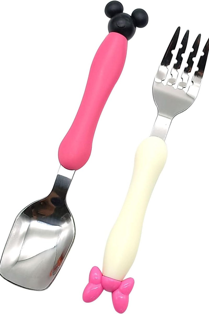 Disney Mickey Minnie Mouse Character Children Spoon Fork Set Baby Feeding Spoon Stainless Steel Kids Eating Utensils Toddler Baby Flatware Accessories - Image 1