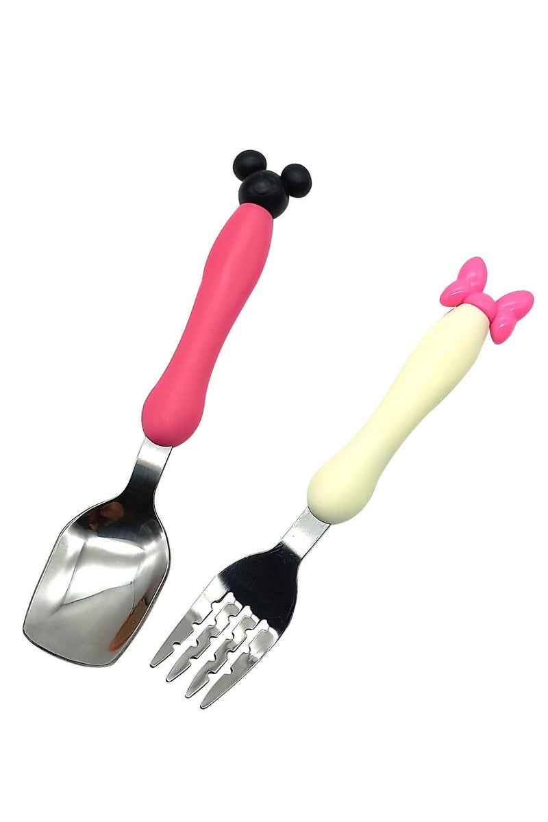 Disney Mickey Minnie Mouse Character Children Spoon Fork Set Baby Feeding Spoon Stainless Steel Kids Eating Utensils Toddler Baby Flatware Accessories - Image 2