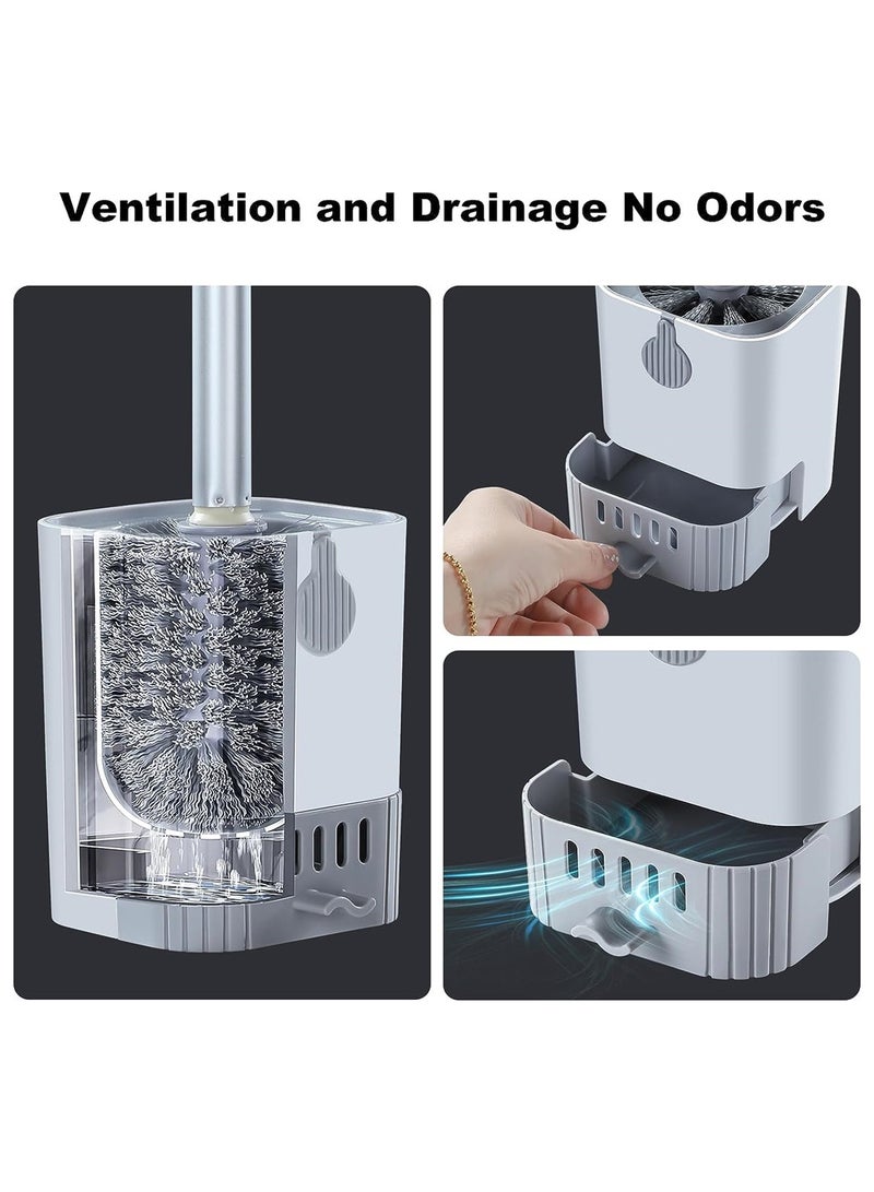 Excefore Toilet Brush and Holder Set 2 Pack Toilet Bowl Brush and Holder, Toilet Bowl Brush with Stainless Steel Long Handle Toilet Brush for Bathroom Floor Standing Wall Mounted All-Round Cleaning - Image 3