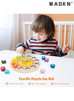 WAOKN Wooden Shape Color Sorting Clock Â– Teaching Time Number Blocks Puzzle Stacking Sorter Jigsaw Montessori Early Learning Educational Toy Gift For 1 2 3 Year Old Toddler Baby Kids  - Image 4
