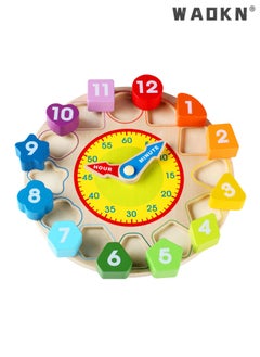 WAOKN Wooden Shape Color Sorting Clock Â– Teaching Time Number Blocks Puzzle Stacking Sorter Jigsaw Montessori Early Learning Educational Toy Gift For 1 2 3 Year Old Toddler Baby Kids  - Image 1