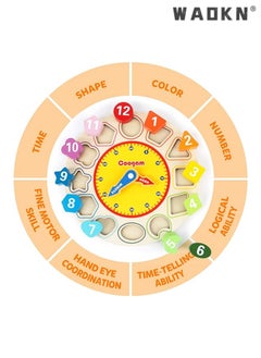WAOKN Wooden Shape Color Sorting Clock Â– Teaching Time Number Blocks Puzzle Stacking Sorter Jigsaw Montessori Early Learning Educational Toy Gift For 1 2 3 Year Old Toddler Baby Kids  - Image 5