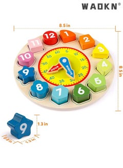 WAOKN Wooden Shape Color Sorting Clock Â– Teaching Time Number Blocks Puzzle Stacking Sorter Jigsaw Montessori Early Learning Educational Toy Gift For 1 2 3 Year Old Toddler Baby Kids  - Image 2