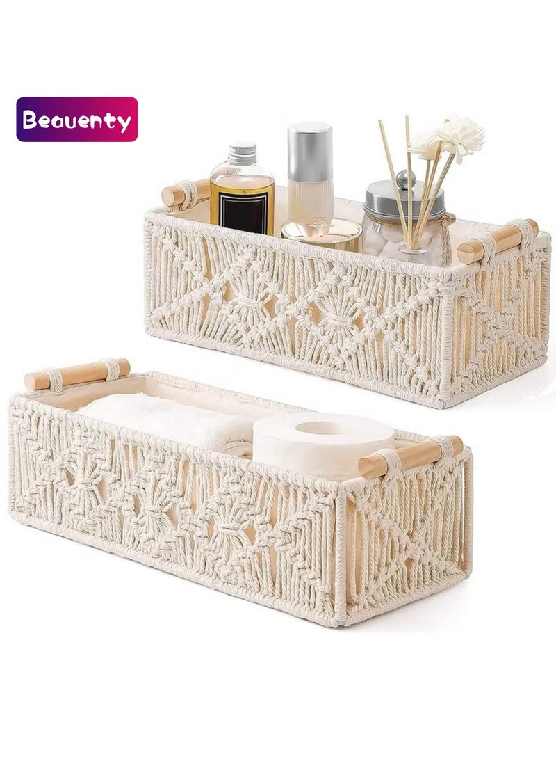 Beauenty Storage Baskets Decor Box Handmade Woven Decorative Countertop Toilet Tank Shelf Cabinet Organizer for Bedroom Nursery Livingroom Home, Set of 2 - Image 1