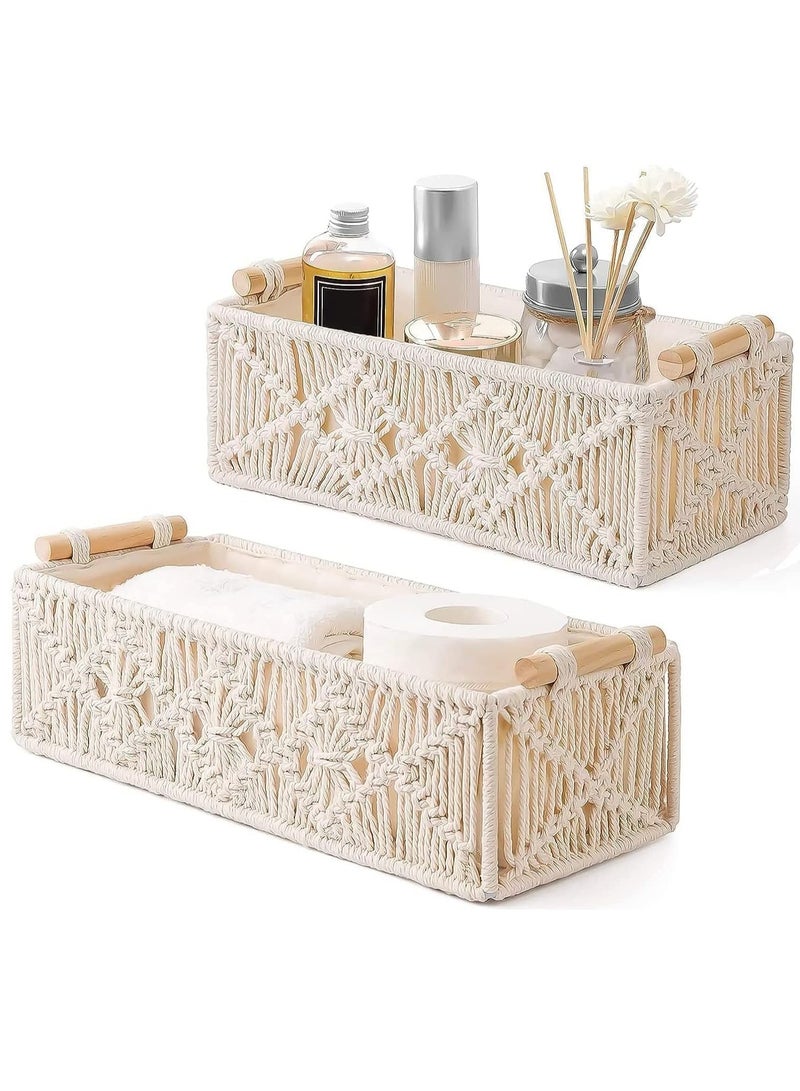 Beauenty Storage Baskets Decor Box Handmade Woven Decorative Countertop Toilet Tank Shelf Cabinet Organizer for Bedroom Nursery Livingroom Home, Set of 2 - Image 1