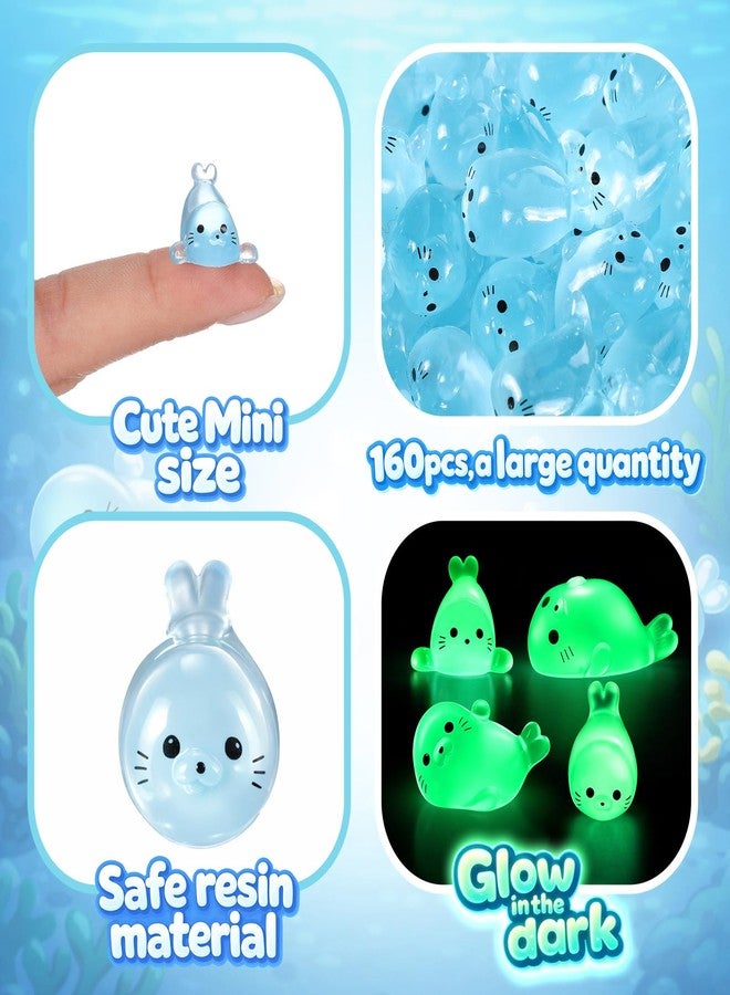 Seenelling مجموعة سينيلينج من 160 قطعة من تماثيل الفقمة الصغيرة المضيئة في الظلام، مصنوعة من الراتنج، بأربعة أشكال مختلفة. حيوانات بحرية مضيئة من الراتنج، زينة محيطية لطيفة، ديكور فقمة صغير لحديقة الجنيات، حوض السمك، عرض المكتب، والأعمال اليدوية. - Image 5