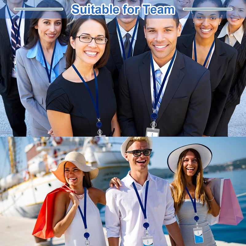 Woanger 50 Pack Cruise Lanyard With ID Holder Sets  Retractable Reel Clear Name Tag Holders Vertical Badge Holders for Business Conference Navy Blue - Image 2