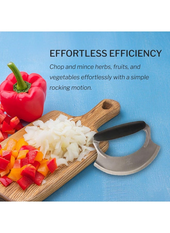 Amco 4.9" Mezzaluna with Silicone Handle & Stainless Steel Blade - Dishwasher Safe Versatile Chopping Tool for All Kitchen Needs - Non-Slip Grip, Easy to Use and Comfortable to Hold