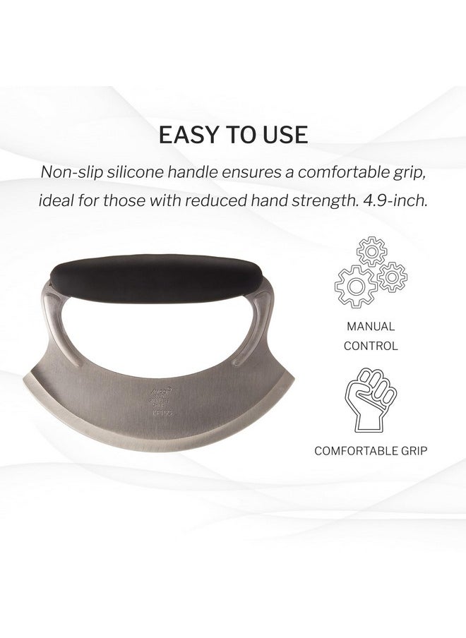 Amco 4.9" Mezzaluna with Silicone Handle & Stainless Steel Blade - Dishwasher Safe Versatile Chopping Tool for All Kitchen Needs - Non-Slip Grip, Easy to Use and Comfortable to Hold
