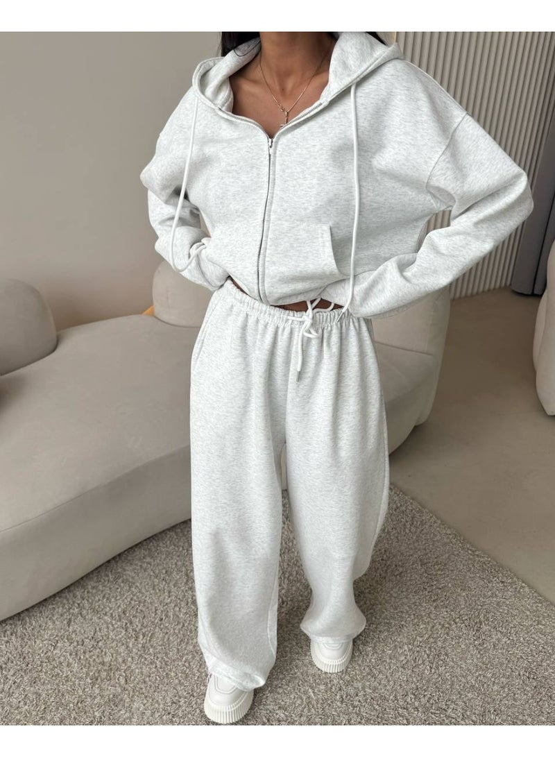 NIBEMINENT Pants Sets Woman Long Sleeve Zipper Sweatshirts High Waisted Pants Fashion Two Piece Sets Hoodies Autumn Winter Outfits - Image 1