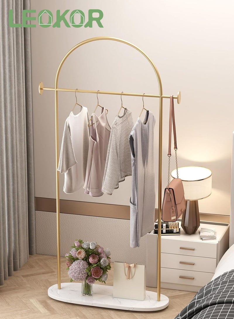 LEOKOR Coat Racks with Heavy Base, Stable Coat Rack Stand with Shelf, Coats Racks Freestanding, Modern Metal Coat Hanger for Entryway, Bedroom, Living Room, Boutiques, Gold/White - Image 1