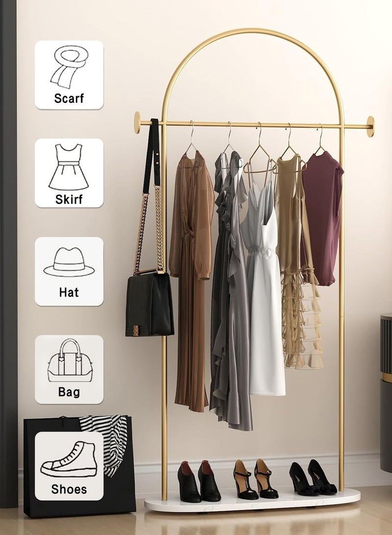 LEOKOR Coat Racks with Heavy Base, Stable Coat Rack Stand with Shelf, Coats Racks Freestanding, Modern Metal Coat Hanger for Entryway, Bedroom, Living Room, Boutiques, Gold/White - Image 3