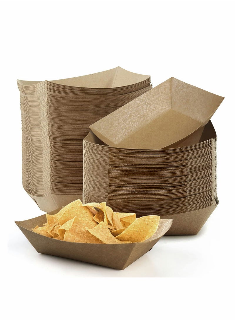 SYOSI 2.5Lb Paper Food Trays, 100Pack Disposable Paper Food Boats Greaseproof Kraft Paper Serving Boats Trays, Eco Friendly Food Snack Baskets for Party (Brown)  - Image 1