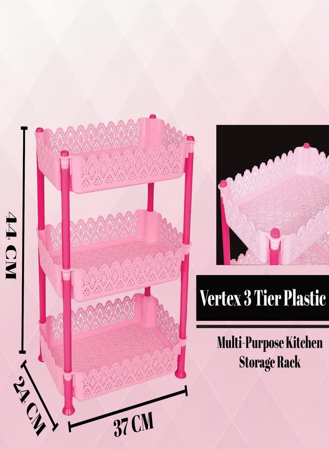 ARISTO Vertex 3 Layer Plastic Rack for Kitchen, Offices, Home, Hospitals, Schools, Doctors, Beauty Parlour, Saloons, Pink color, Tiered Shelf - Image 3