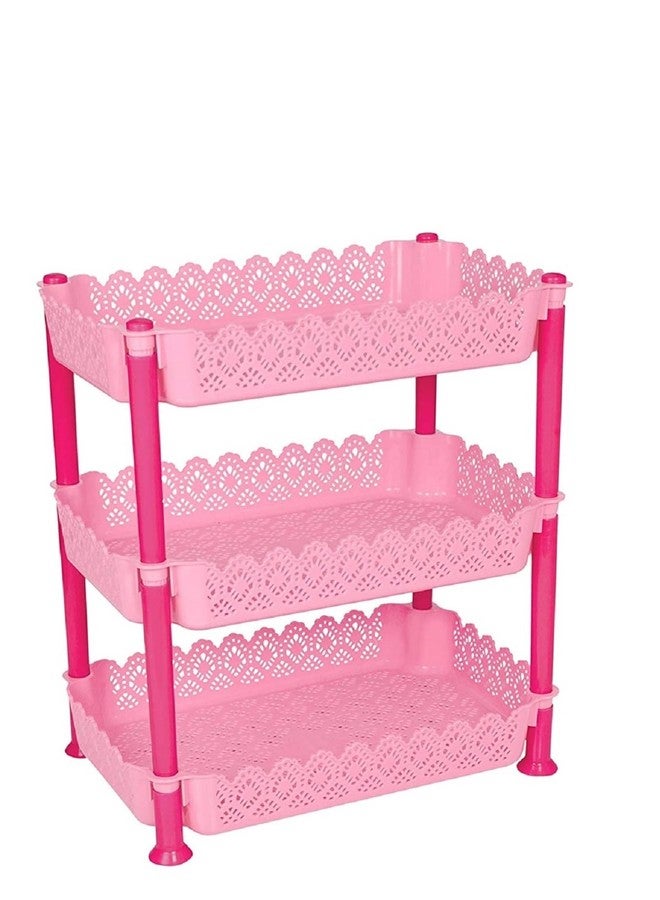 ARISTO Vertex 3 Layer Plastic Rack for Kitchen, Offices, Home, Hospitals, Schools, Doctors, Beauty Parlour, Saloons, Pink color, Tiered Shelf - Image 1