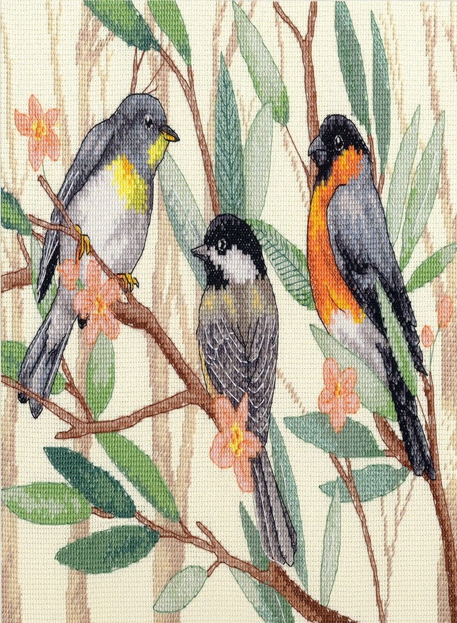 DIMENSIONS Songbird Tree Toppers Counted Cross Stitch Kit, 14 Ct. Ivory Aida, Finished Project 12" x 9", Multicolor 4 Piece - Image 1