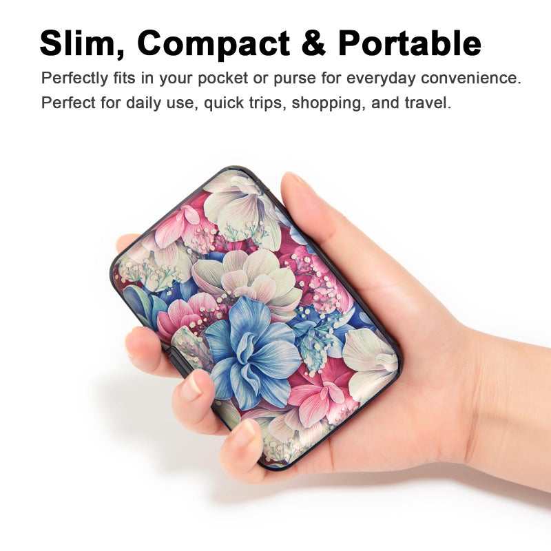 Kaabao Credit Card Holder Small RFID Blocking Wallet Business Metal Slim Mini Aluminum Hard Case for Women Men Gift (Pink Hydrangea Flowers) - Image 3