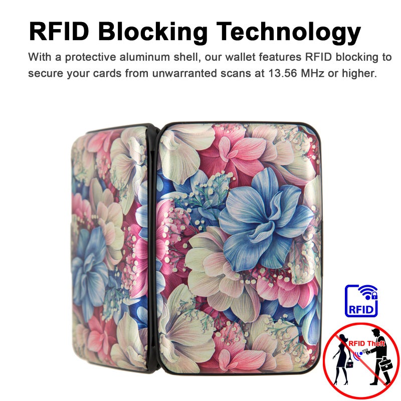 Kaabao Credit Card Holder Small RFID Blocking Wallet Business Metal Slim Mini Aluminum Hard Case for Women Men Gift (Pink Hydrangea Flowers) - Image 2