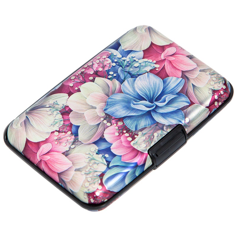 Kaabao Credit Card Holder Small RFID Blocking Wallet Business Metal Slim Mini Aluminum Hard Case for Women Men Gift (Pink Hydrangea Flowers) - Image 1
