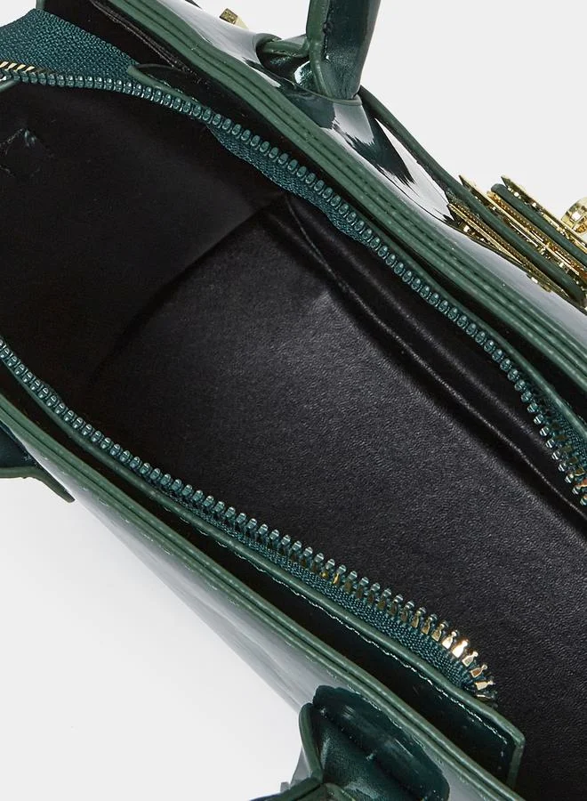 Styli Croc Textured Handbag with Turn Lock Closure