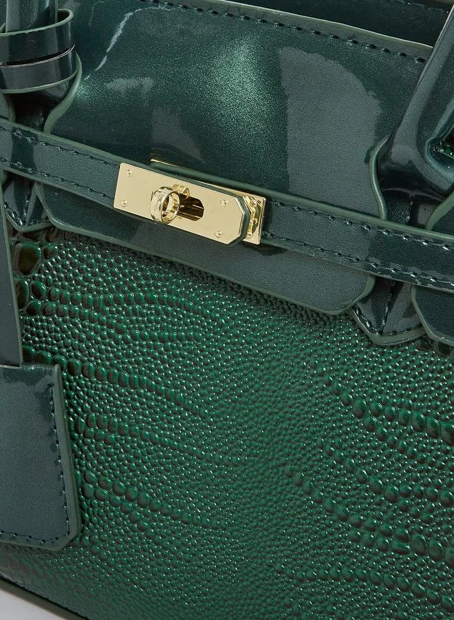 Styli Croc Textured Handbag with Turn Lock Closure