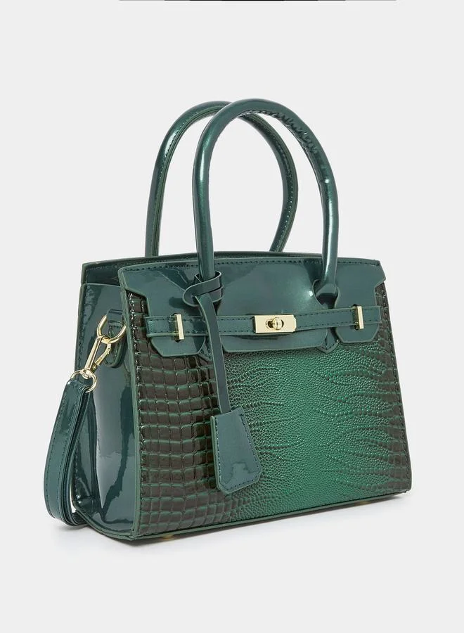 Styli Croc Textured Handbag with Turn Lock Closure
