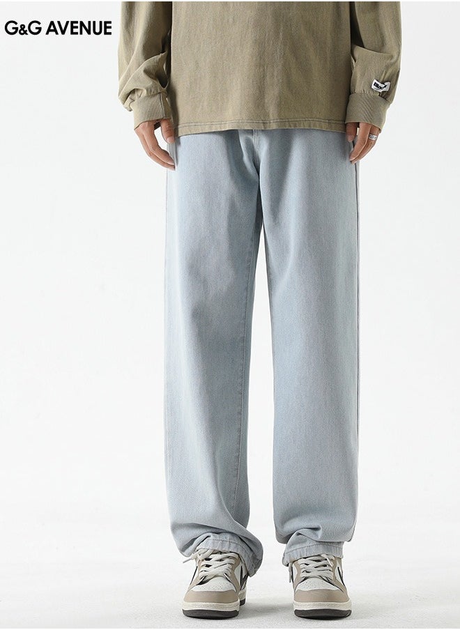 G&G AVENUE - Straight Leg Jeans, Spring And Autumn High Waist Jeans Men's Straight Tube Loose Wide Leg Pants Design Sense High Street Style Pants - Image 1