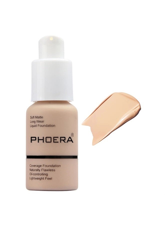 Hilareco PHOERA Foundation, PHOERA Matte Liquid Foundation,PHOERA Makeup for Women, Foundation Full Coverage Concealer, 30ml 24HR Matte Oil Control Concealer (1 pcs-102- Nude) - Image 1