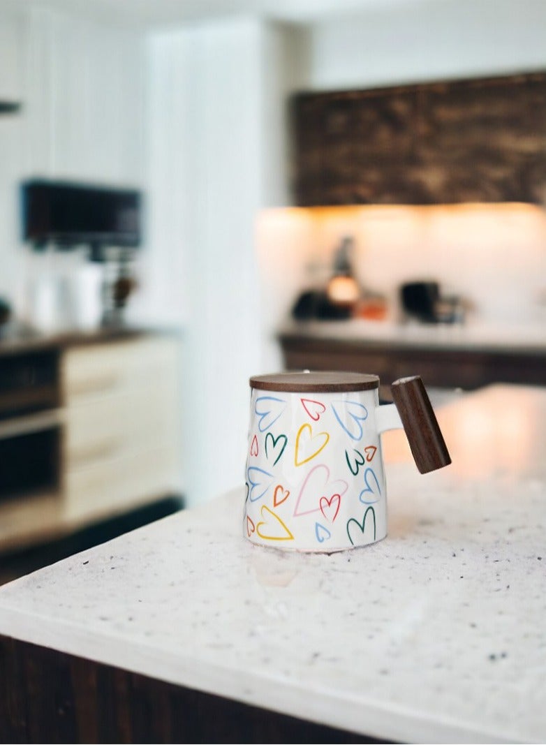 تيلاند كوب بورسلين بغطاء يتميز بمقبض من خشب الورد مثالي للقهوة والشاي واللاتيه والكابتشينو والكاكاو الساخن والحليب وكوب شاي سيراميك للحفلات لمحبي الشاي والهدايا والمنزل والمكتب 400 مل على شكل قلب - Image 5