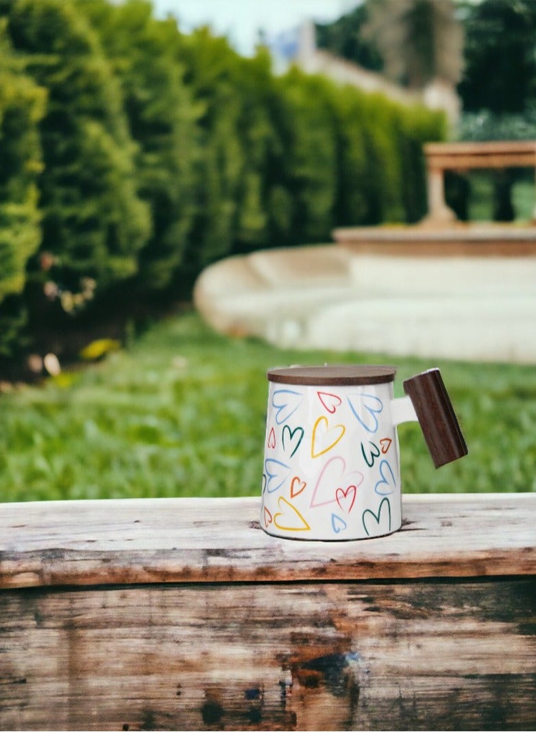 تيلاند كوب بورسلين بغطاء يتميز بمقبض من خشب الورد مثالي للقهوة والشاي واللاتيه والكابتشينو والكاكاو الساخن والحليب وكوب شاي سيراميك للحفلات لمحبي الشاي والهدايا والمنزل والمكتب 400 مل على شكل قلب - Image 4