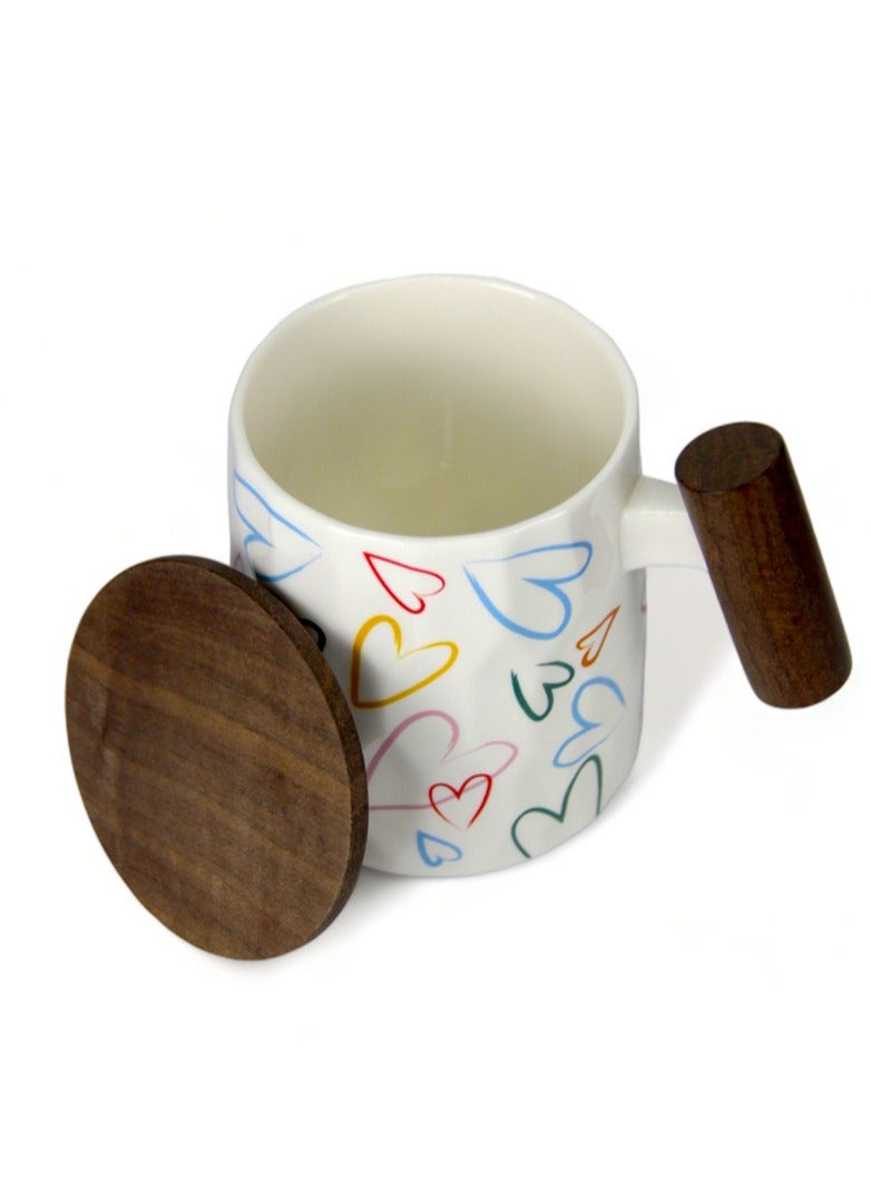 تيلاند كوب بورسلين بغطاء يتميز بمقبض من خشب الورد مثالي للقهوة والشاي واللاتيه والكابتشينو والكاكاو الساخن والحليب وكوب شاي سيراميك للحفلات لمحبي الشاي والهدايا والمنزل والمكتب 400 مل على شكل قلب - Image 2