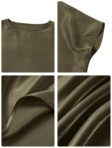 ODIZLI Satin Abaya Dress for Women Dubai Kaftans Modern Elegant Caftan Arabic Party Wear Long Sleeve Sparkle Kaftan Dress Prayer Clothes for Muslim Women Muslim Clothes Eid Ramadan Dress Army Green Two - Image 4