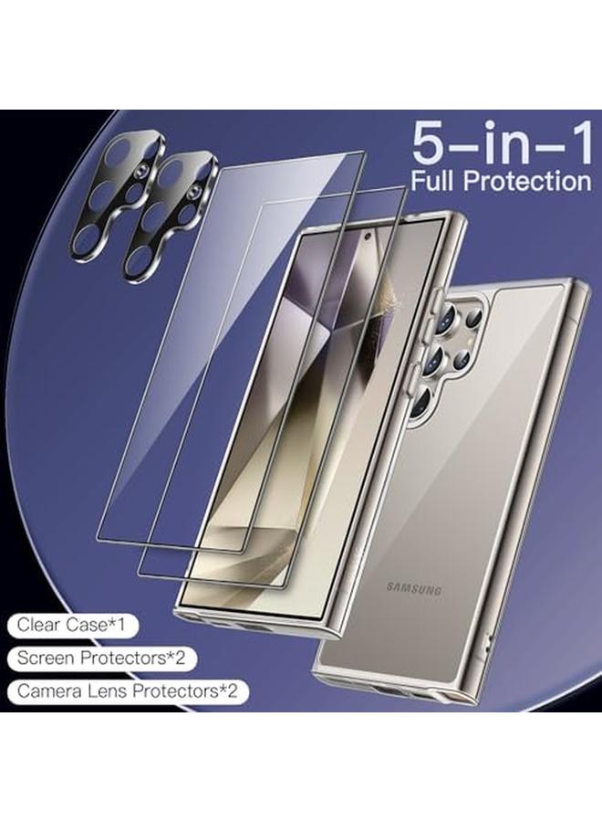 جي تيك جراب 5 في 1 لهاتف Samsung Galaxy S24 Ultra 5G مع قطعتين من واقي الشاشة الزجاجي المقوى وواقي عدسة الكاميرا، غطاء هاتف مقاوم للصدمات غير قابل للاصفرار وشفاف - Image 3
