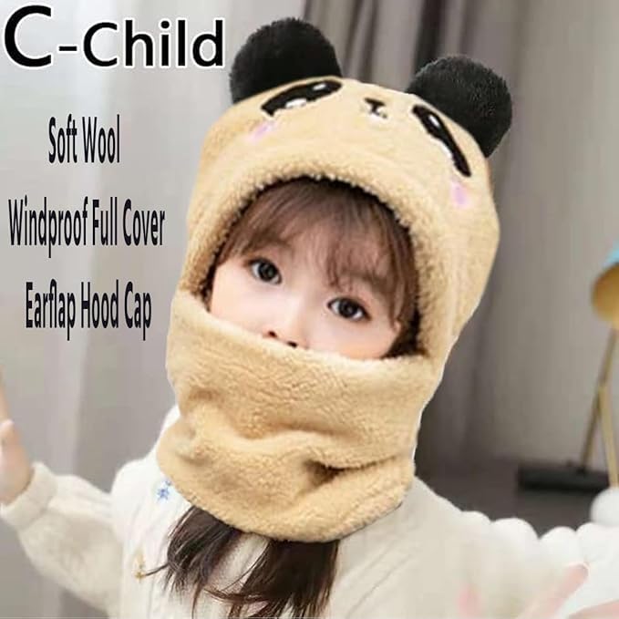 TRUE INDIAN Monkey Unisex Baby Winter Cap Panda Cartoon Monkey Cap, Toddler Hat, Baby Kids Woolen Cap, for Baby Boy & Baby Girl (4 Years, 5 Years) Beige - Image 5