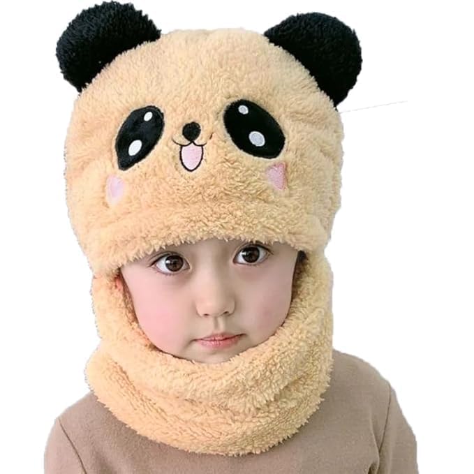 TRUE INDIAN Monkey Unisex Baby Winter Cap Panda Cartoon Monkey Cap, Toddler Hat, Baby Kids Woolen Cap, for Baby Boy & Baby Girl (4 Years, 5 Years) Beige - Image 1