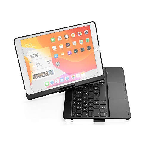 ProElite Rotatable Wireless Bluetooth TouchPad Keyboard flip case Cover for Apple iPad 10.2 inch 9th/8th/7th Generation, Built-in 7-Colors Backlit, Black - Image 3