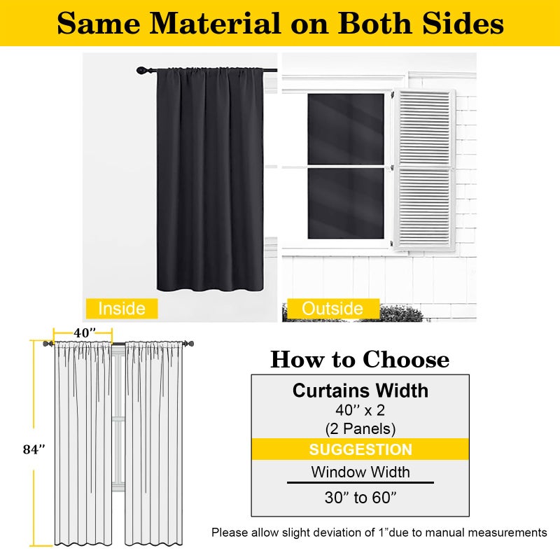 WelvetBLK Black Blackout Curtains 84 Inch Length 2 Panels Set, Soft Solid Thermal Insulated Room Darkening Curtains 84 Inches Long for Bedroom Living Room, Rod Pocket Drape, Black, Each 40" Wx84 L - Image 2