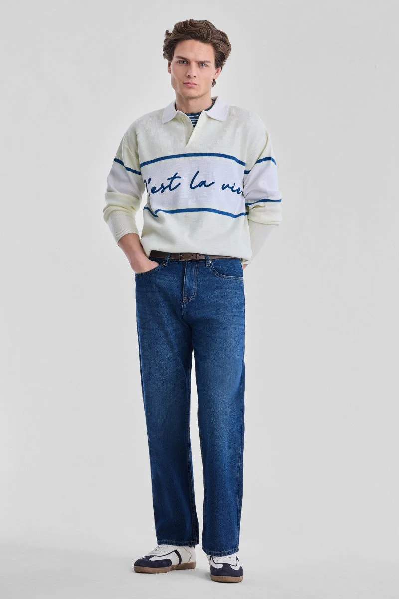 سنيتش Embroidered Horizontal Stripes Polo Sweater